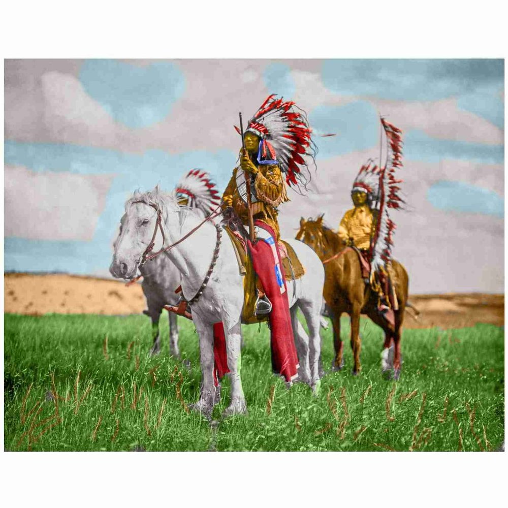 Sioux Chiefs, Wearing Indian Headdress on Horses 16x20 Photo